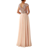 Robe longue de soirée à paillettes et col en V